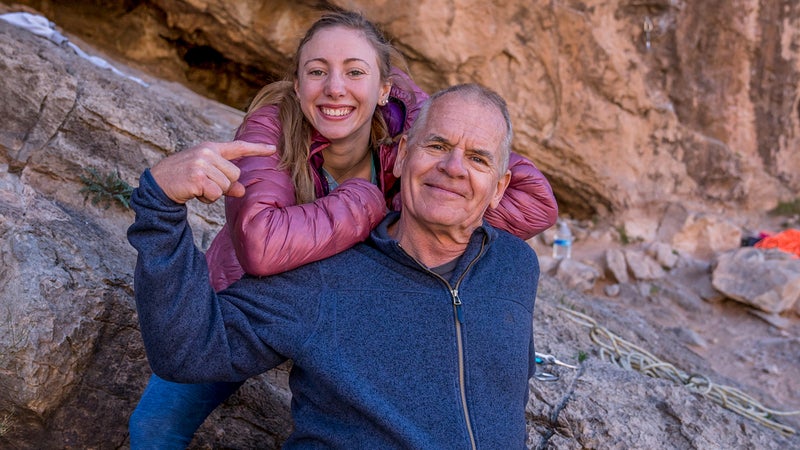 John Long, who climbed the first one-day ascent of The Nose on El Cap, was there to support Michaela Kiersch's attempt.