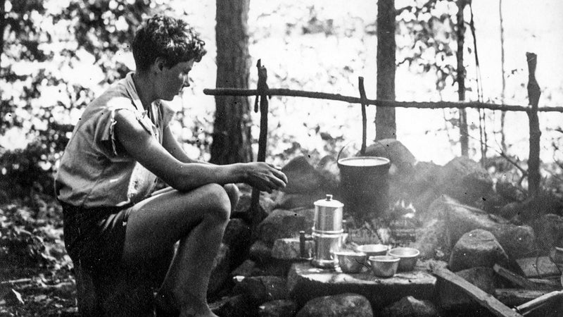 Barbara camping with Nick Rogers in Maine during the summer of 1932. Barbara left her job in New York at the height of the Depression to spend four months hiking in the newly formed Appalachian Trail.