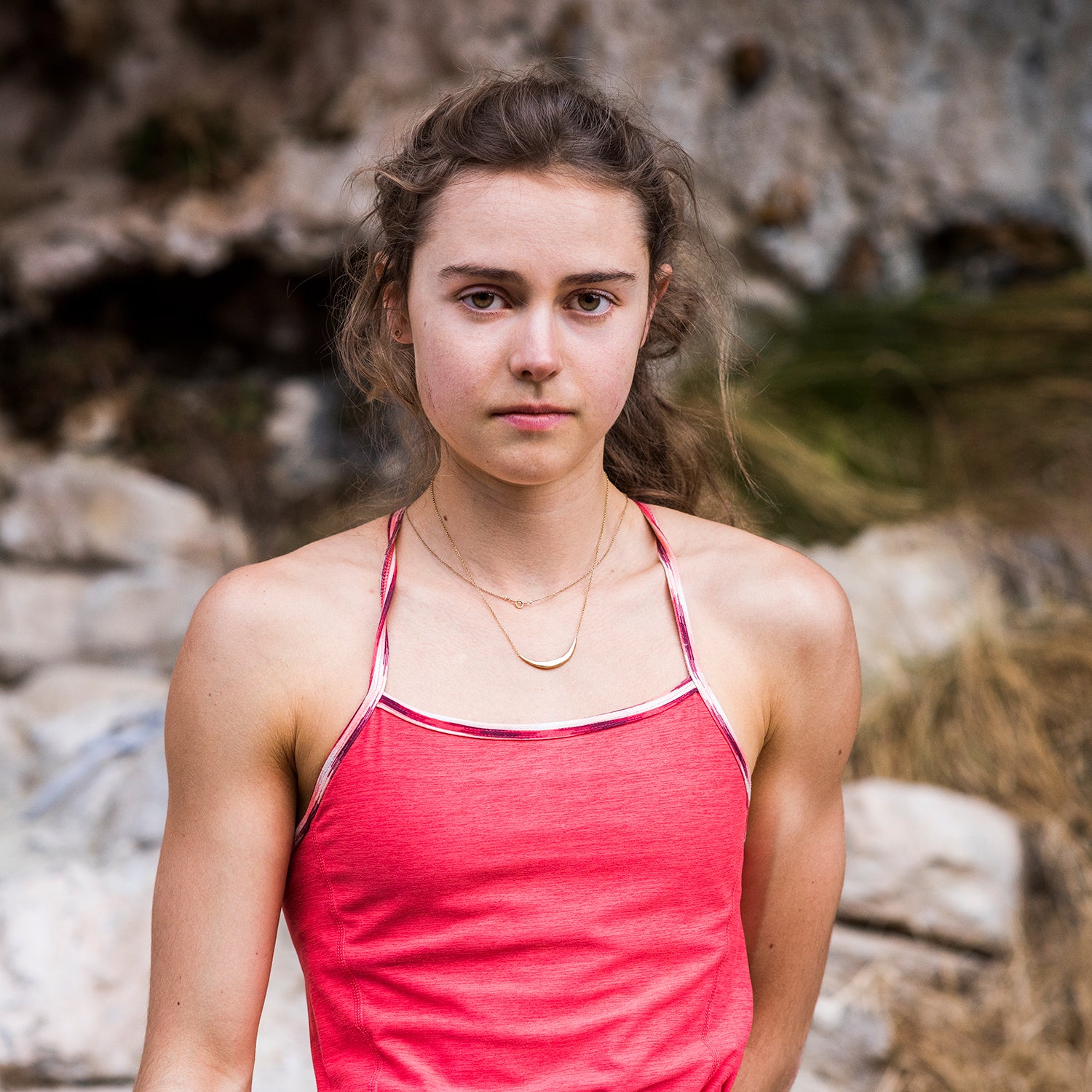 Hayes preparing for her attempt of La Rambla in Siurana, Spain.