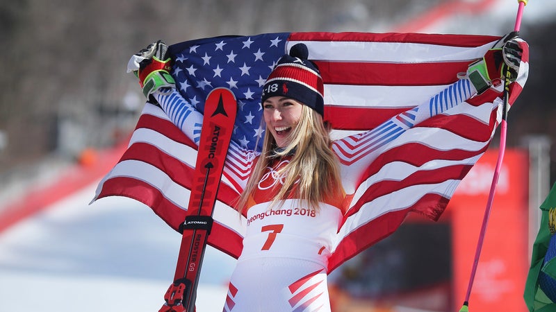 Mikaela Shiffrin after winning the gold medal in the Giant Slalom competition in PyeongChang.