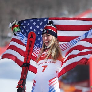 Mikaela Shiffrin after winning the gold medal in the Giant Slalom competition in PyeongChang.