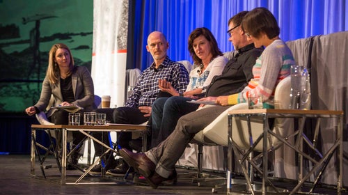 At the Camber Outdoors panel discussion during the 2018 OR Winter Market tradeshow, Jerry Stritzke, Sally McCoy, Donna Carpenter, and Ken Meidell discuss the evolution of the CEO Pledge.