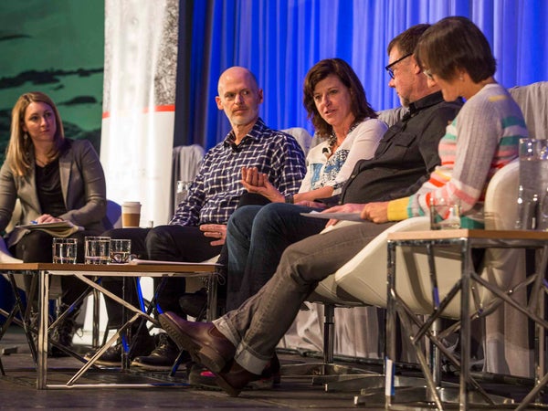 At the Camber Outdoors panel discussion during the 2018 OR Winter Market tradeshow, Jerry Stritzke, Sally McCoy, Donna Carpenter, and Ken Meidell discuss the evolution of the CEO Pledge.