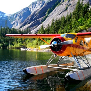 FAY3K8 DeHavilland Beaver float plane moored at Lake Manzoni, Misty Fjords National Monument Wilderness, Southeast Alaska, summer