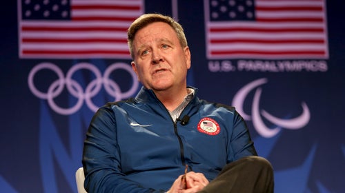 Scott Blackmun addresses media at the USOC Olympic Media Summit in March 2016 in Beverly Hills, California.