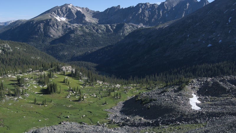 Notice the streams flowing from the base of these talus fields in Colorado’s Indian Peaks Wilderness. That water is low-risk, because it’s so close to the source.