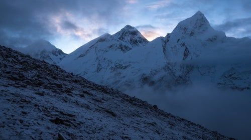 Seen from Kala Patthar, Everest at sunrise sitting between Changtse and Nuptse