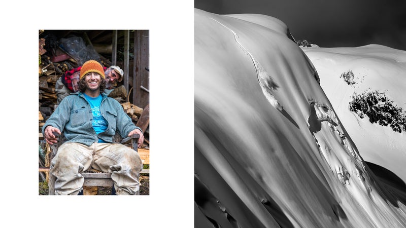 Roberts at home with his dad, Steve (left); skiing a line called Little AK on Washington鈥檚 Table Mountain (right)