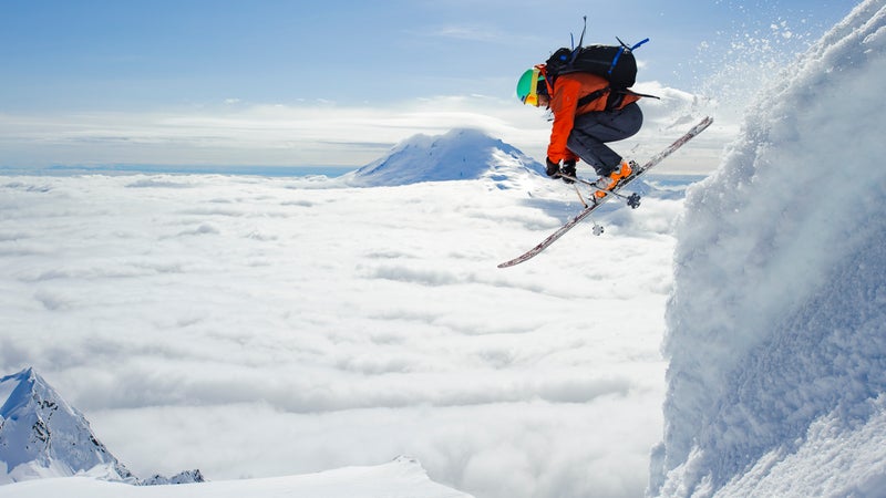 Roberts jumps from the summit of Mount Shuksan, North Cascades National Park, Washington