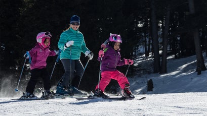 Coombs works on turns with young skiers on Snow King Mountain in Jackson, Wyoming. There are 194 skiers—95 percent of whom are Hispanic—enrolled in the foundation program this year.