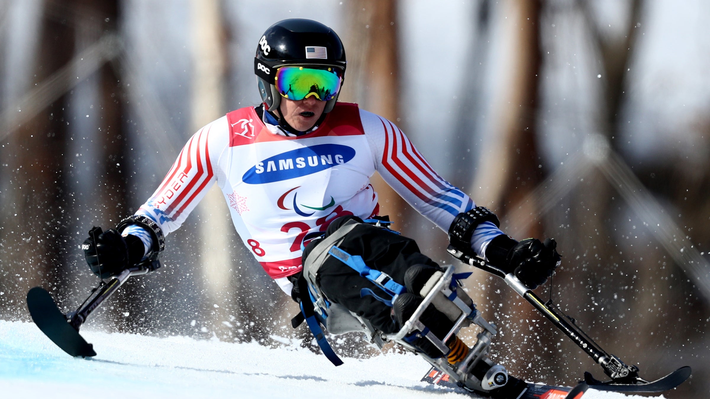 Laurie Stephens of the United States competes in the Women's Sitting Giant Slalom.