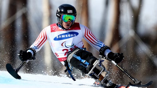 Laurie Stephens of the United States competes in the Women's Sitting Giant Slalom.