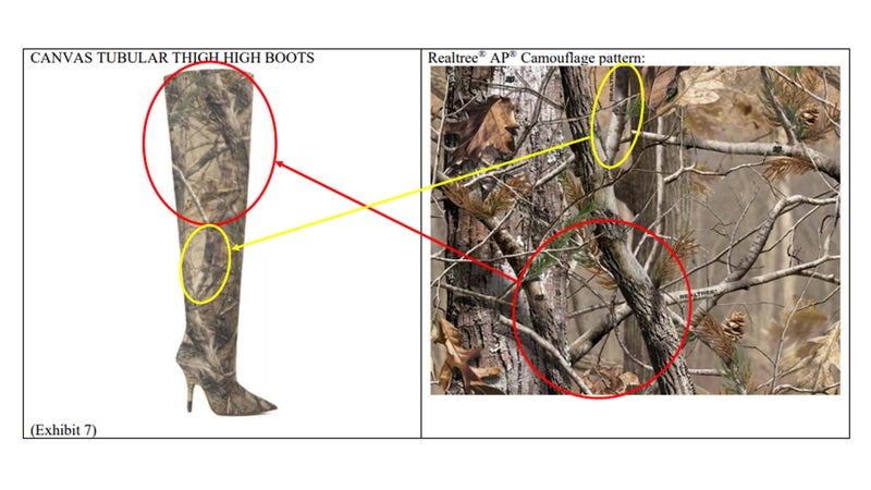 Court documents show Realtree's exact pattern on a Yeezy boot
