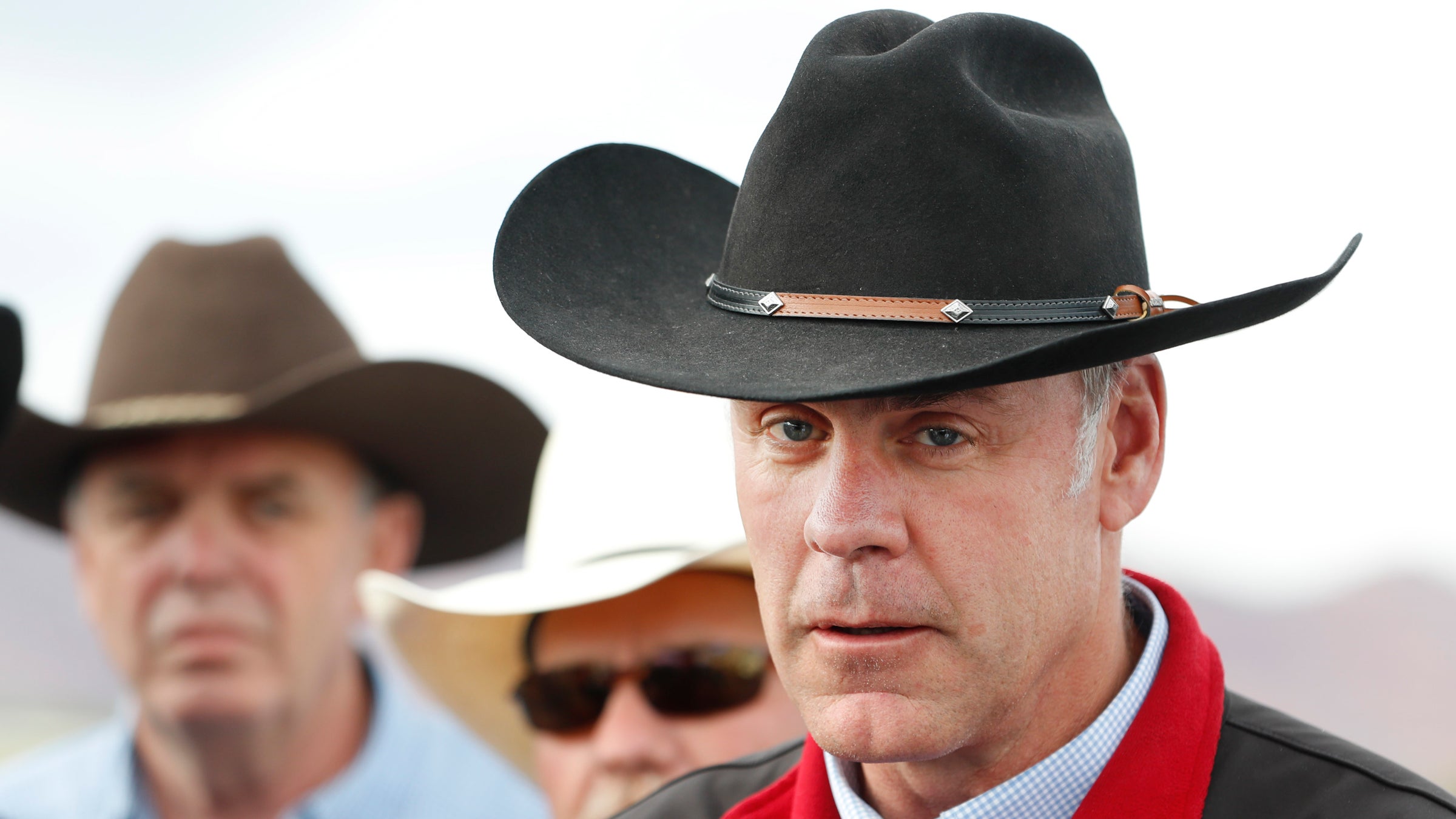 U.S. Secretary of the Interior Ryan Zinke talks to reporters before departing Kanab Airport on May 10, 2017 in Kanab, Utah