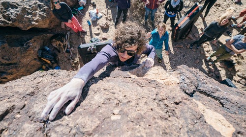 Pro climber Abbey Smith teaching a clinic at the 2018 Women's Climbing Festival in Bishop, California.
