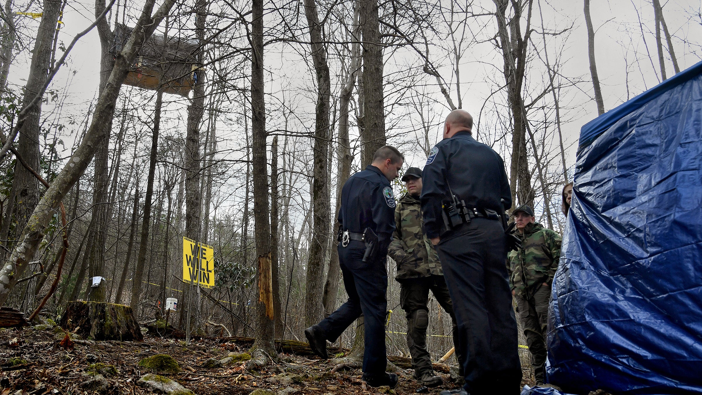 Since protesters built tree stands in February, Forest Service police and private security contractors paid by the pipeline owners have upped security.