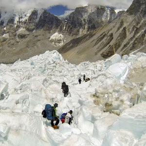 On the Khumbu Icefall, towering pillars of ice can collapse without warning.