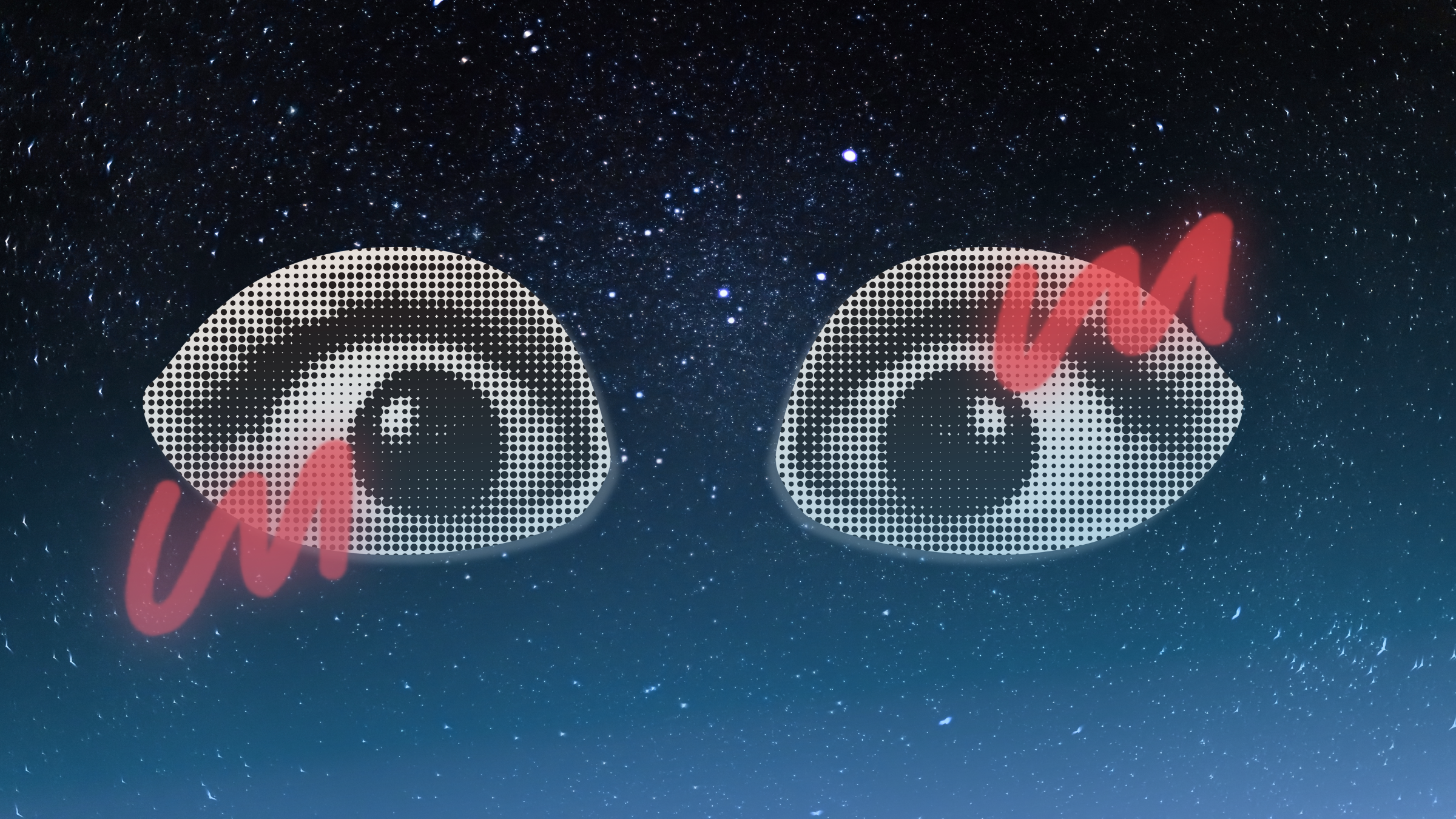two eyes on starry night background depicting no sleep