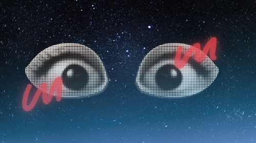 two eyes on starry night background depicting no sleep