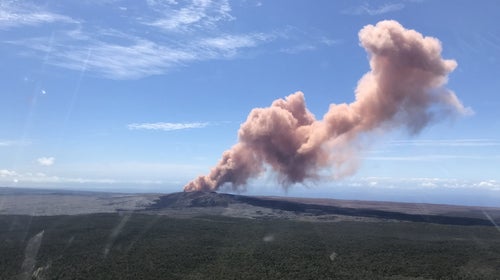 A plume of ash rose above the Pu‘u ‘Ō‘ō crater for a short time on Thursday, but most of the activity is now limited to a 100-foot high 