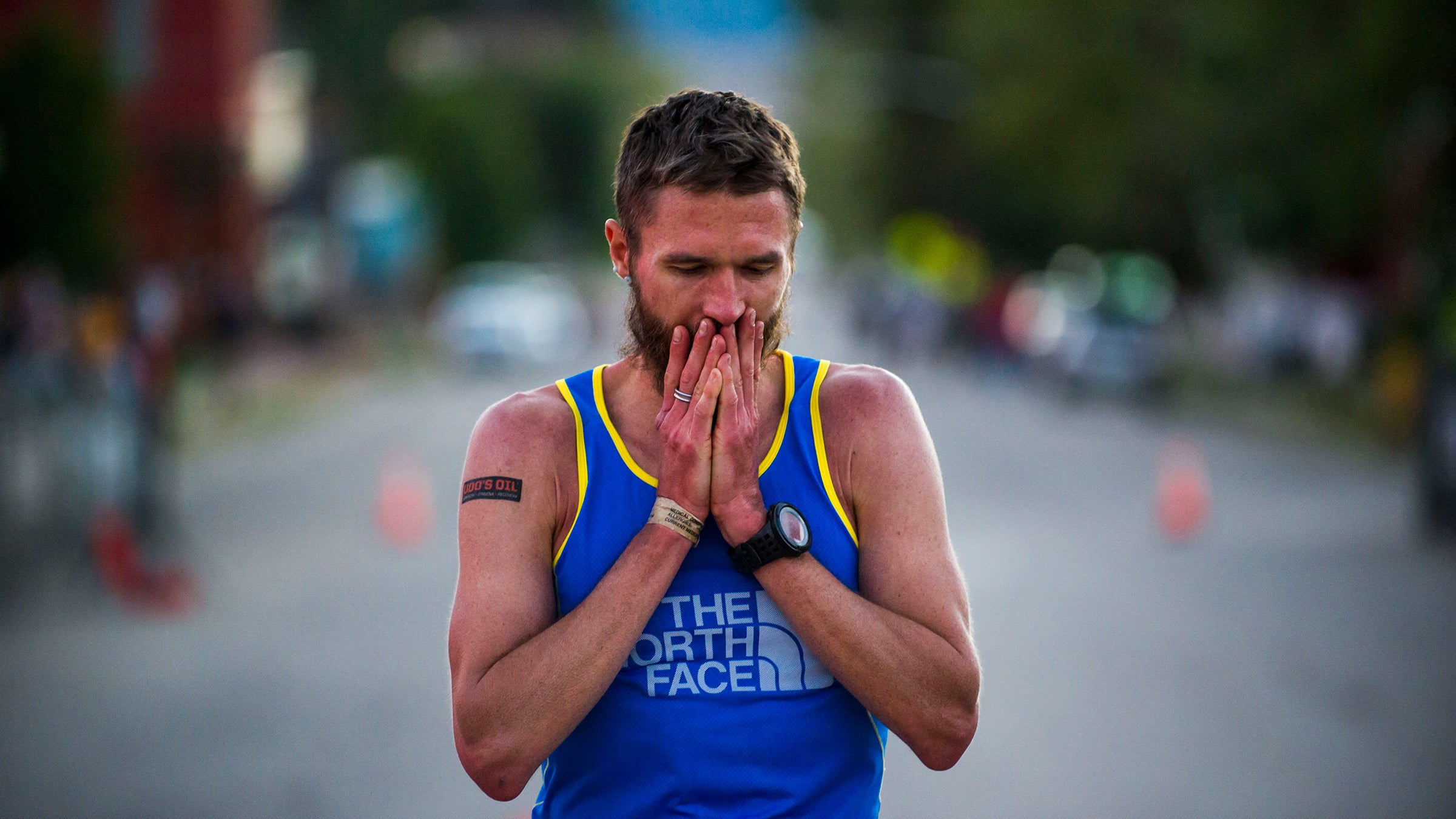 Rob Krar, a Canadian ultrarunner and mental health advocate, finishing the Leadville Trail 100.