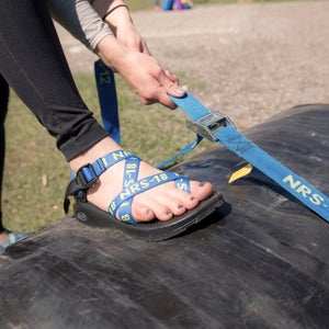 The Z/2 Classic sandals feature blue-and-yellow webbing designed after NRS's iconic tie-down straps.
