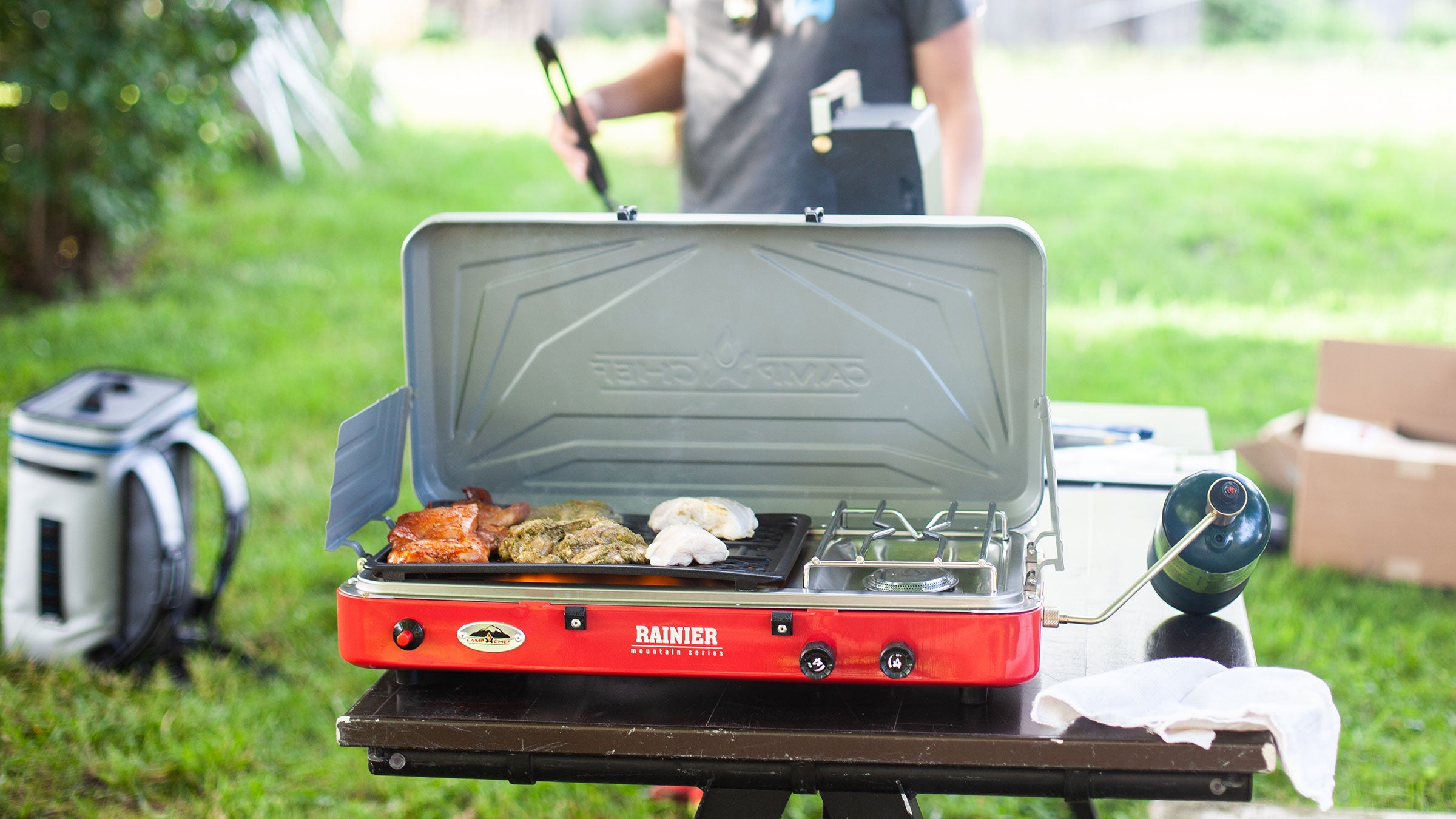 Camper gas outlet grill