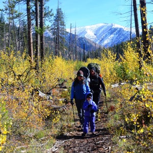 The Means family hiking in Idaho.