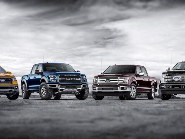 The complete Ford truck lineup, with the new mid-size Ranger at left.