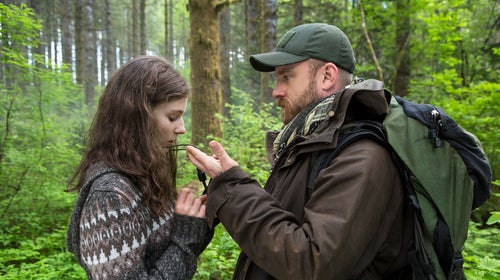 Thomasin Harcourt McKenzie as Tom and Ben Foster as Will in Debra Granik's 'Leave No Trace.'