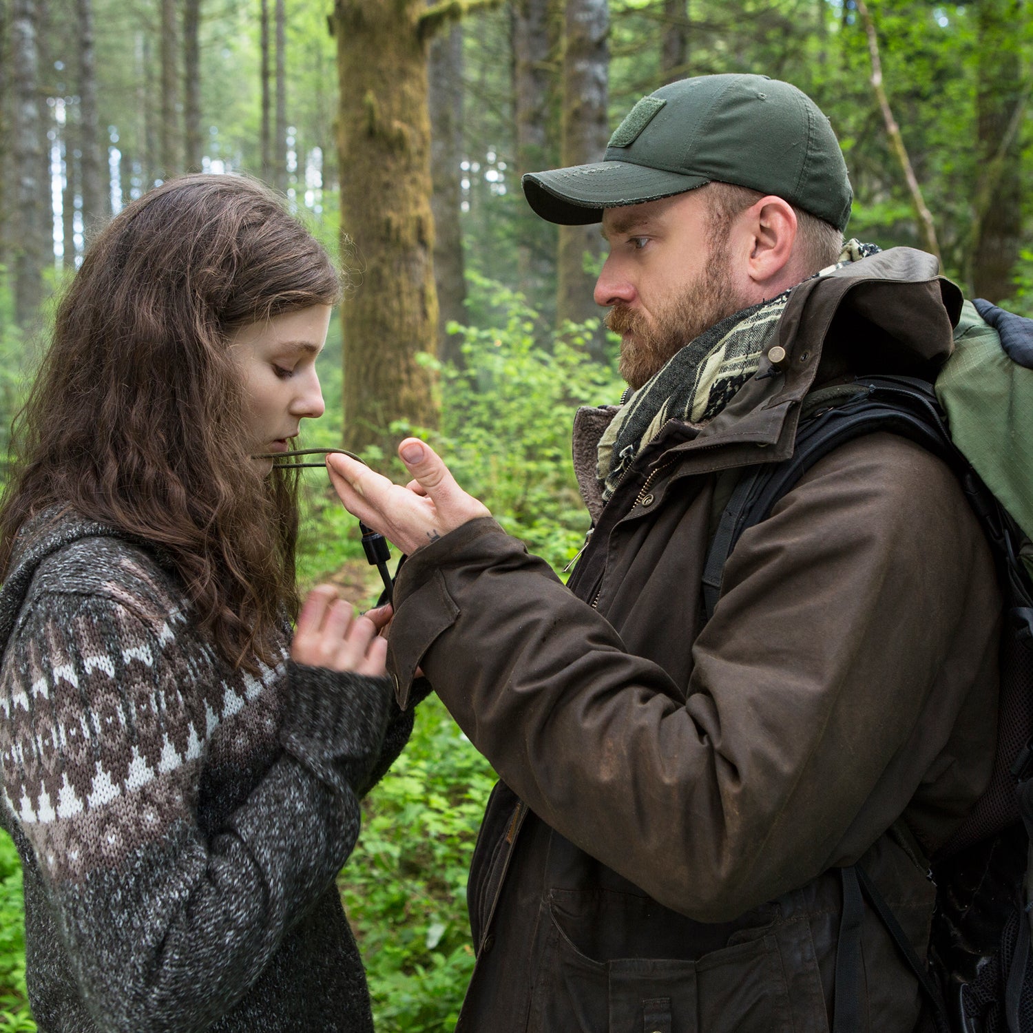 Thomasin Harcourt McKenzie as Tom and Ben Foster as Will in Debra Granik's 'Leave No Trace.'