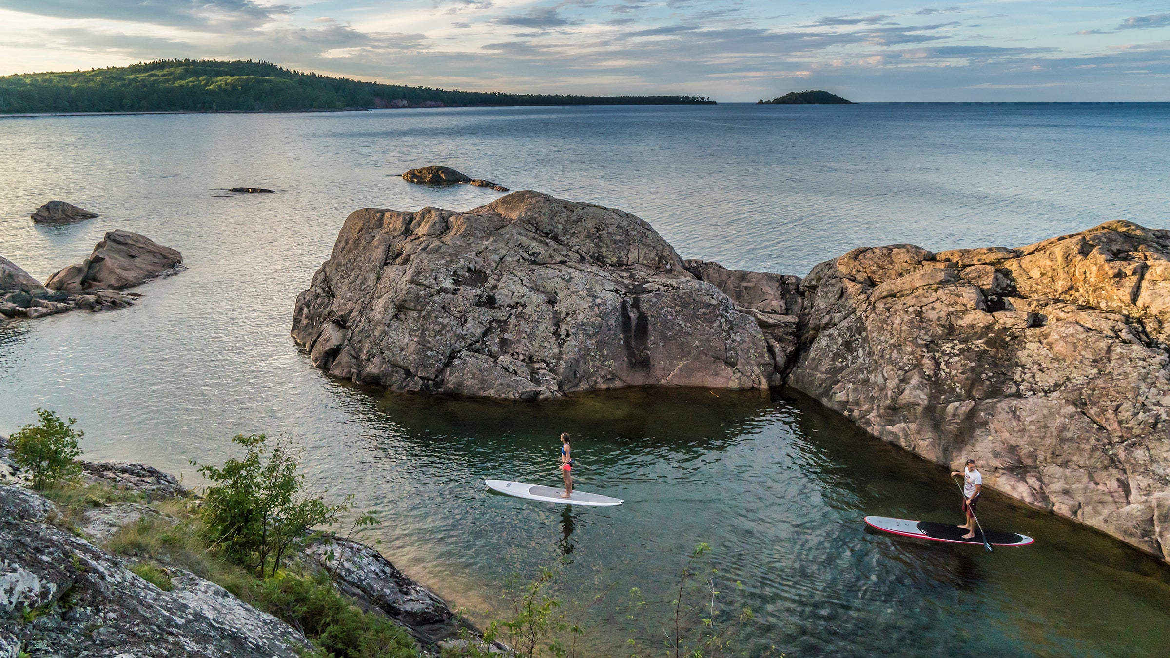 Stand up paddling on Lake Superior near Marquette, Michigan.