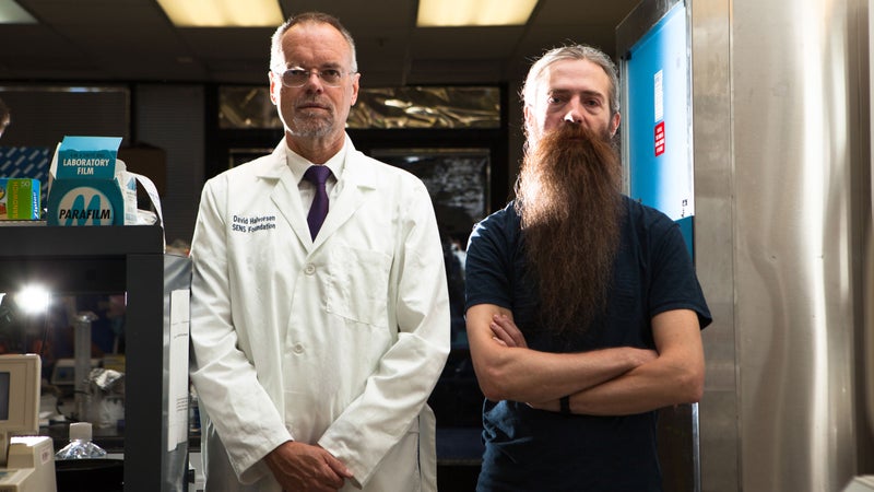 Bill Andrews (left) and Aubrey de Grey