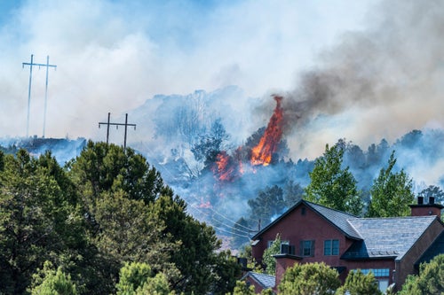 July 4th: 11:30 AM: A white haze hangs over our town and the drone of helicopters start up again. It appears that the wind remained light and favorable throughout the night and the fire is under control. Regardless, no one is willing to leave their homes to attend Fourth of July celebrations. At 1:15 PM, the wind shifts. Black smoke billows above us and then flames crest the ridge. A rattled police officer drives down the street telling us evacuation is imminent.