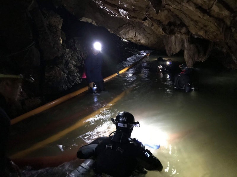 At times, the divers were able to stand and breathe; at others, they were completely submerged.