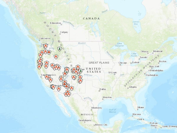 Wildfires in the United States as of July 18, 2018.