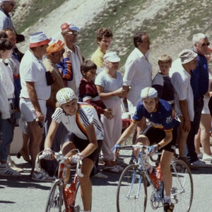 Tour de France Féminin riders climb Col d'Izoard in 1986.