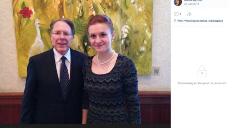 NRA Executive Vice President Wayne LaPierre with accused Russian agent Maria Butina in a photo dated from 2014.