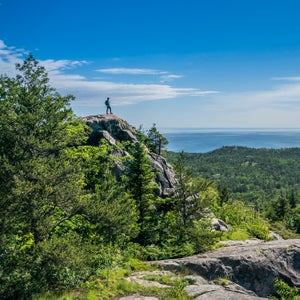 Hiking Hogback Mountain near Marquette, Michigan.
