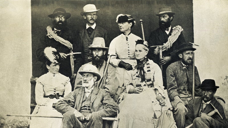 The Walker Family with friends and guides, 1870. Lucy Walker is in the back row, third from the left.