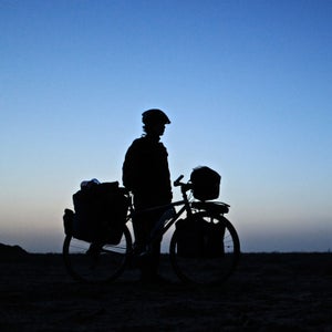 Biker at Sunset by Kate Harris
