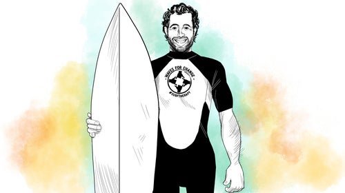 Illustration of Surfer with Surfboard