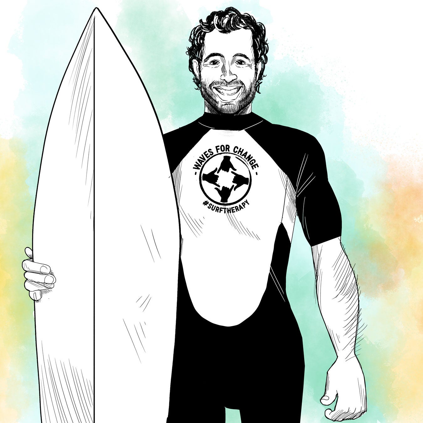 Illustration of Surfer with Surfboard