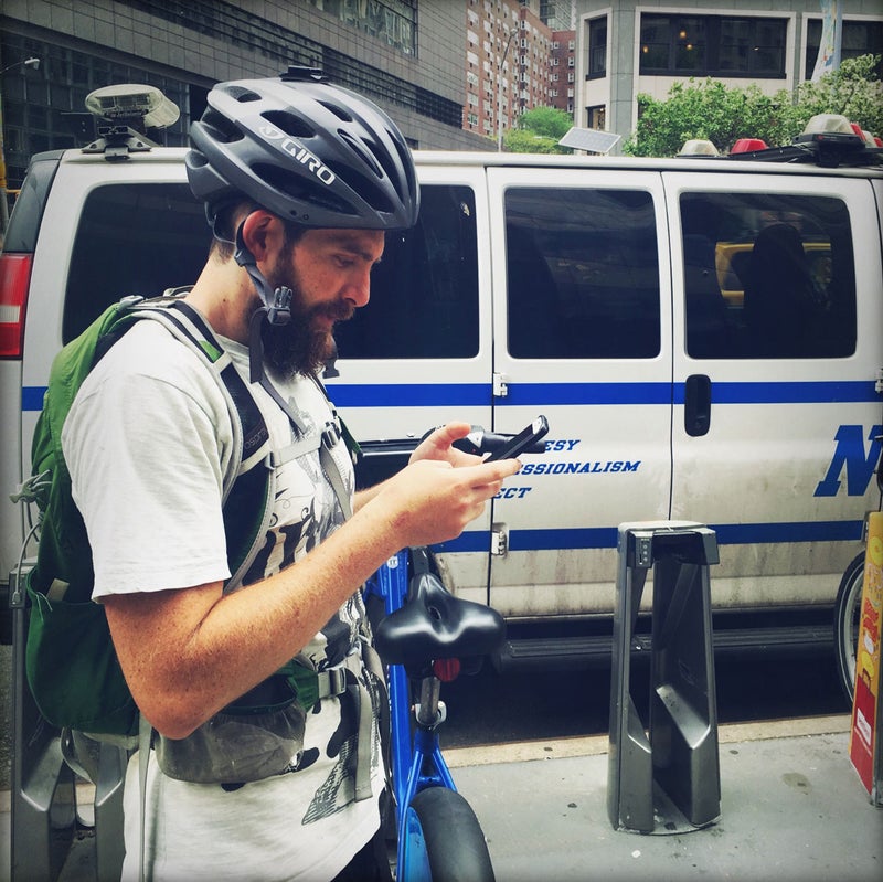 Joe Miller, hard at work rebalancing Citi Bikes in New York City.