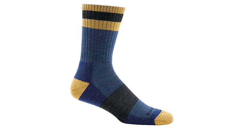 blue and yellow hiking sock