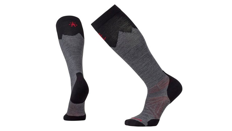 black and gray shin-length socks