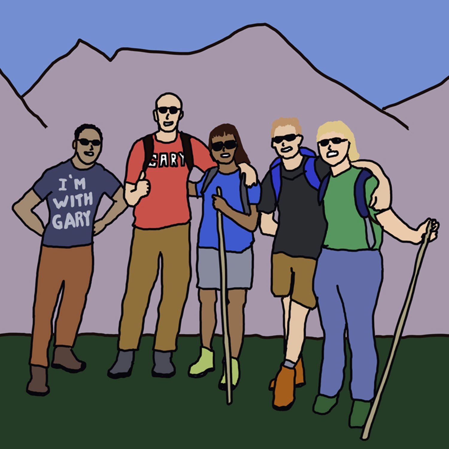 illustration of hiking group standing together smiling
