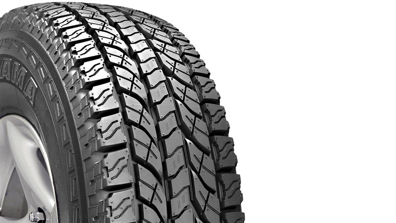 Check out the tread on this Yokohama Geolandar A/T-S. The deep lateral grooves will clear standing water, and the aggressive transverse blocks will grip snow or mud. Siping (the squiggly lines) enables the tread to flex and mechanically key with rocks. The reinforced sidewalls prevent damage to the tire's most vulnerable section.