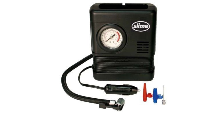 It's basic but reliable. An air compressor like this one belongs in every car. It enables you to reinflate a tire anywhere following a puncture repair and take the pressure back up at the end of a dirt road so all your pavement miles are done safely.