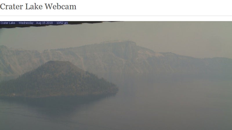 The views of Crater Lake are currently badly obscured by smoke, due to wildfires within and just outside the park.